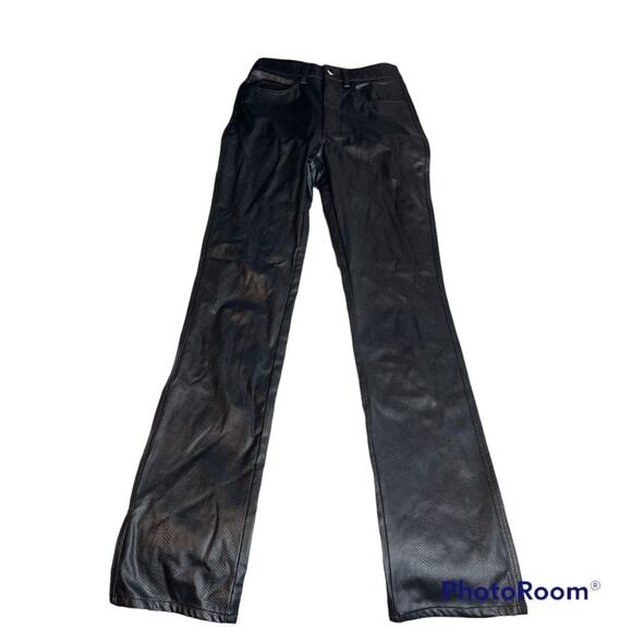 Revolve DANIELLE BERNSTEIN Croc Flare Faux Leather Pants 25 Black High Waist - Picture 1 of 7